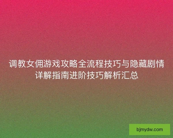 调教女佣游戏攻略全流程技巧与隐藏剧情详解指南进阶技巧解析汇总